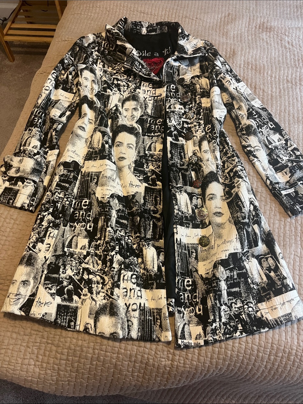 Desigual Rare Vintage Collectible  Black & White Photo-Print Women's Dress Coat